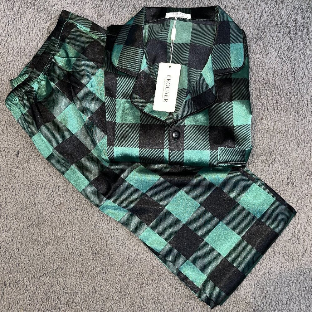 Ekouaer Pajamas Long Sleeve Sleepwear Button Down Shirt Pull On Pants Men's M
